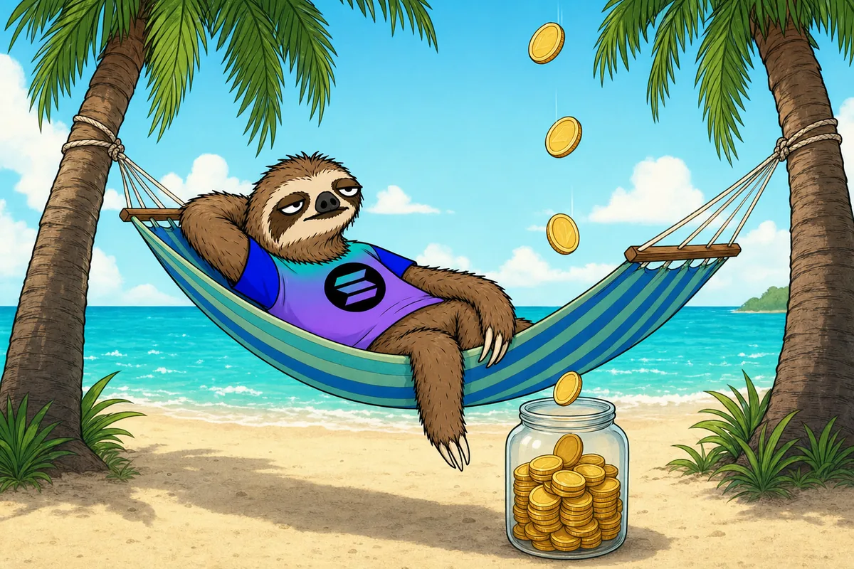 Slo in a hammock on a beach while coins drop slowly into a jar