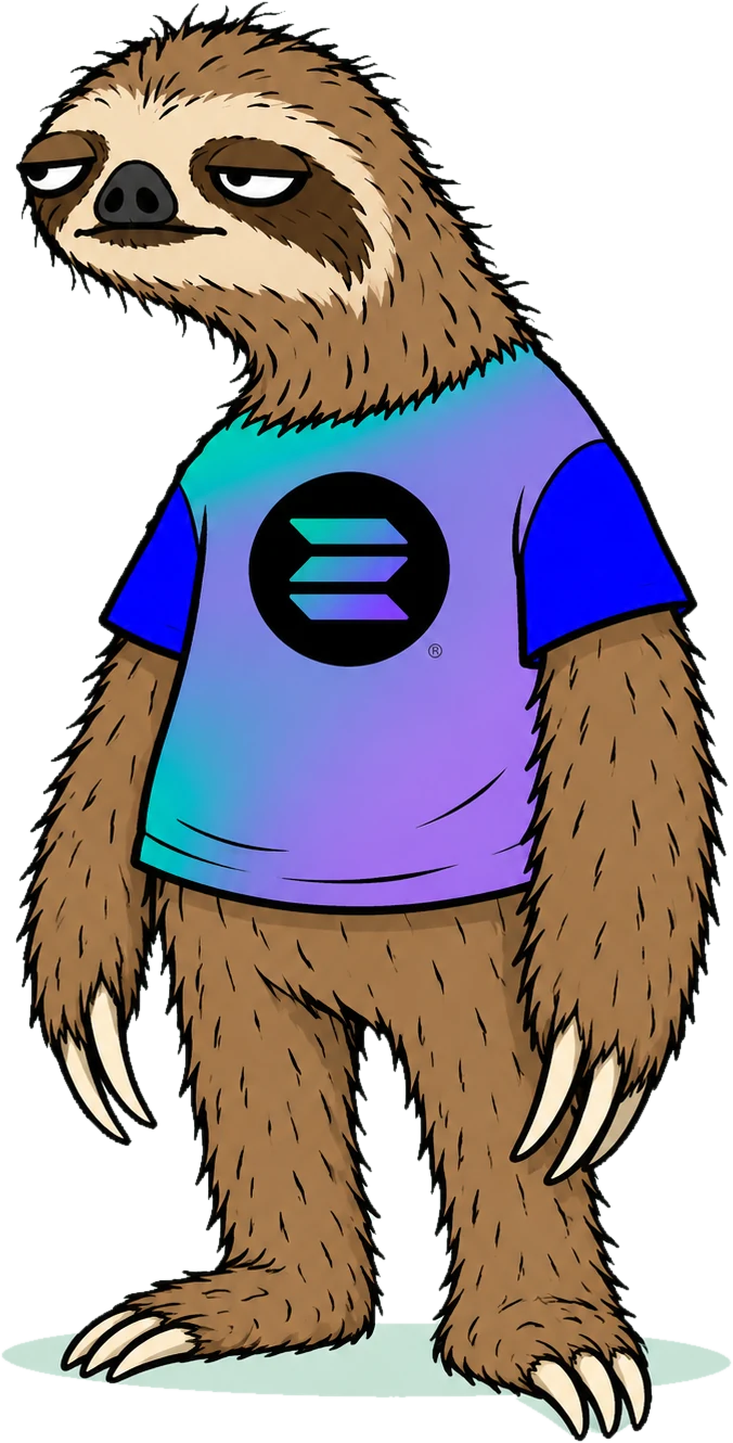 Slo the sloth in his Solana T-shirt